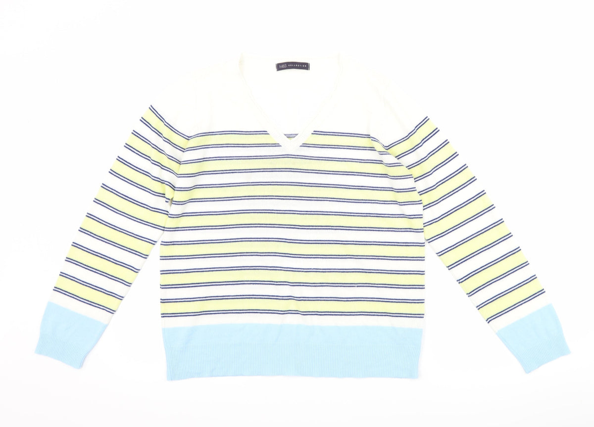 Marks & Spencer Womens White Striped  Pullover Jumper Size 14