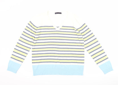 Marks & Spencer Womens White Striped  Pullover Jumper Size 14