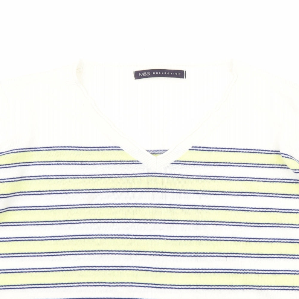 Marks & Spencer Womens White Striped  Pullover Jumper Size 14