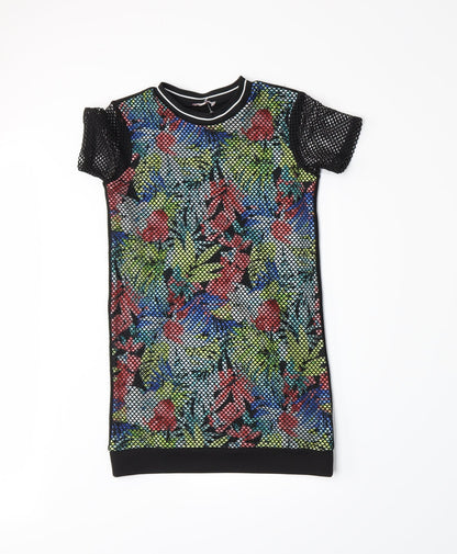 D'lisle Girls Black Floral  Basic T-Shirt Size 7 Years