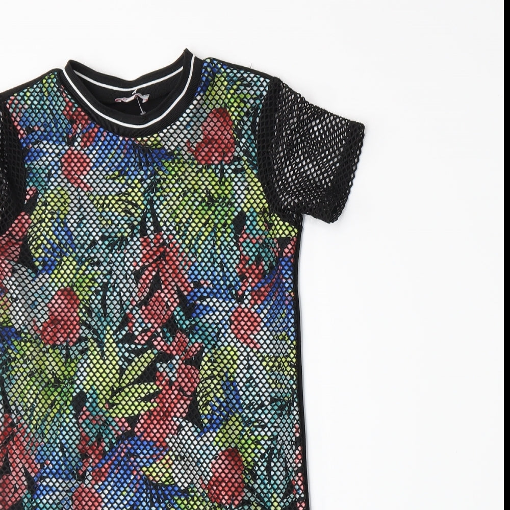 D'lisle Girls Black Floral  Basic T-Shirt Size 7 Years