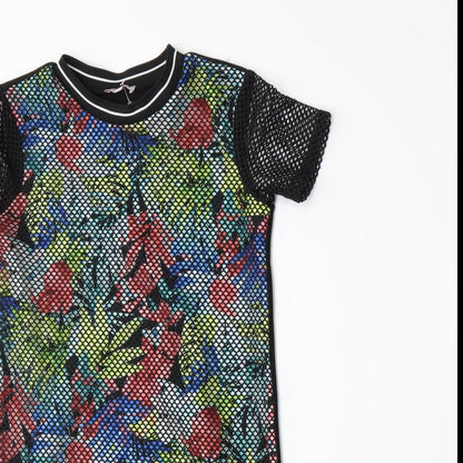 D'lisle Girls Black Floral  Basic T-Shirt Size 7 Years