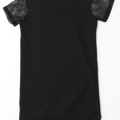 D'lisle Girls Black Floral  Basic T-Shirt Size 7 Years