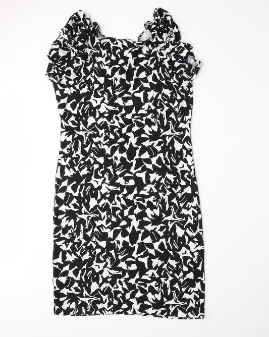 Marks and Spencer Womens Black Floral  A-Line  Size 12