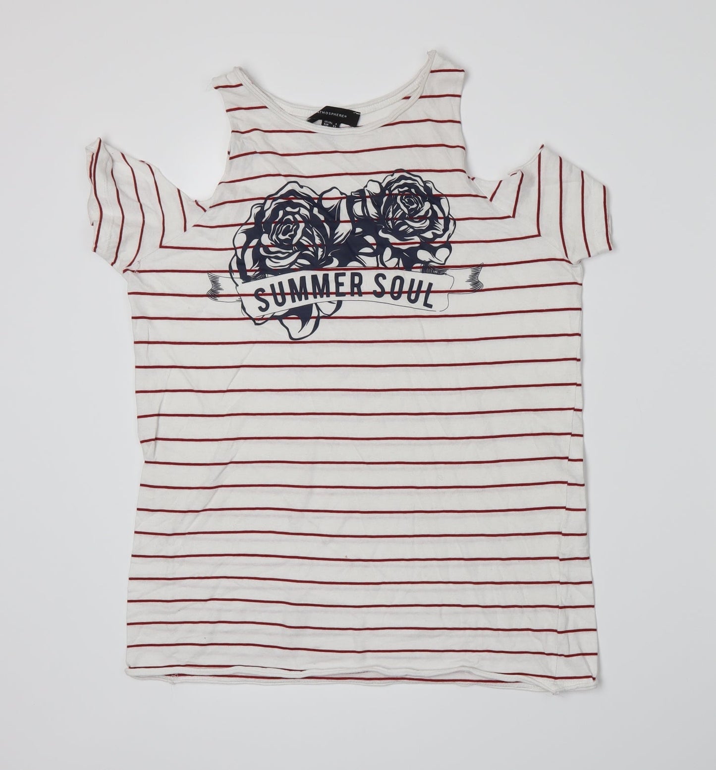 Atmosphere Womens White Striped Jersey Basic T-Shirt Size 4