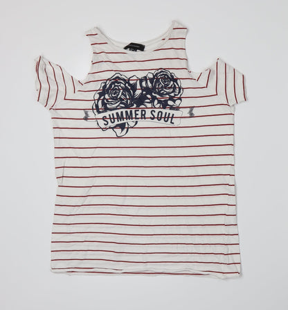 Atmosphere Womens White Striped Jersey Basic T-Shirt Size 4