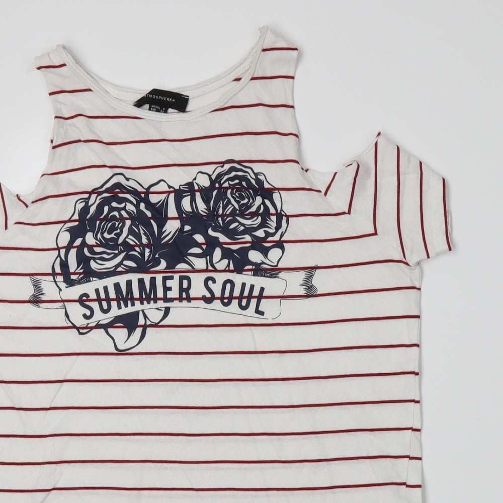 Atmosphere Womens White Striped Jersey Basic T-Shirt Size 4