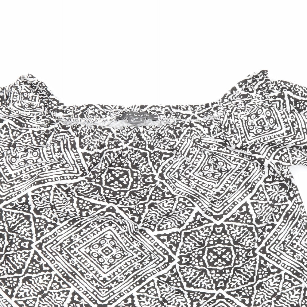 Primark Womens Black Geometric  Basic Blouse Size 12