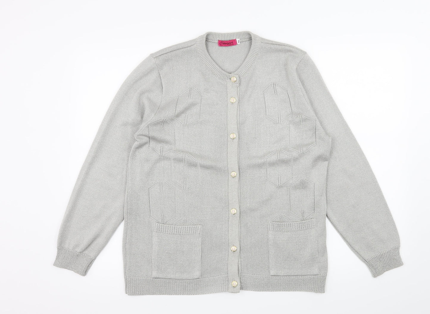 Elegant Collection Womens Grey  Knit Cardigan Jumper Size M