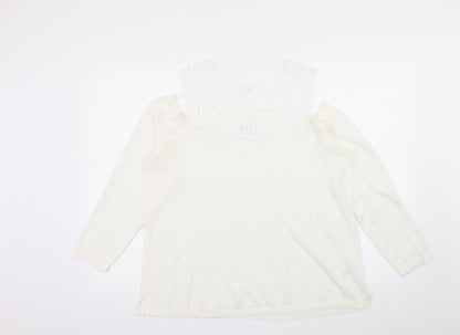 Soon Womens White  Knit Pullover Jumper Size 18  - Crochet detail