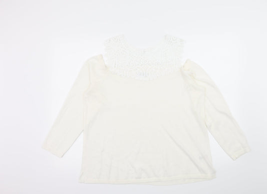 Soon Womens White  Knit Pullover Jumper Size 18  - Crochet detail
