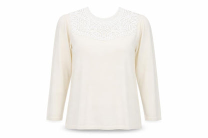 Soon Womens White  Knit Pullover Jumper Size 18  - Crochet detail