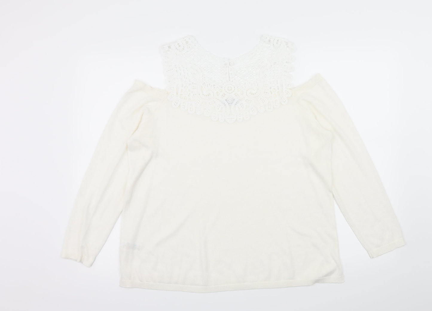 Soon Womens White  Knit Pullover Jumper Size 18  - Crochet detail