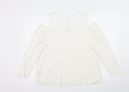 Soon Womens White  Knit Pullover Jumper Size 18  - Crochet detail