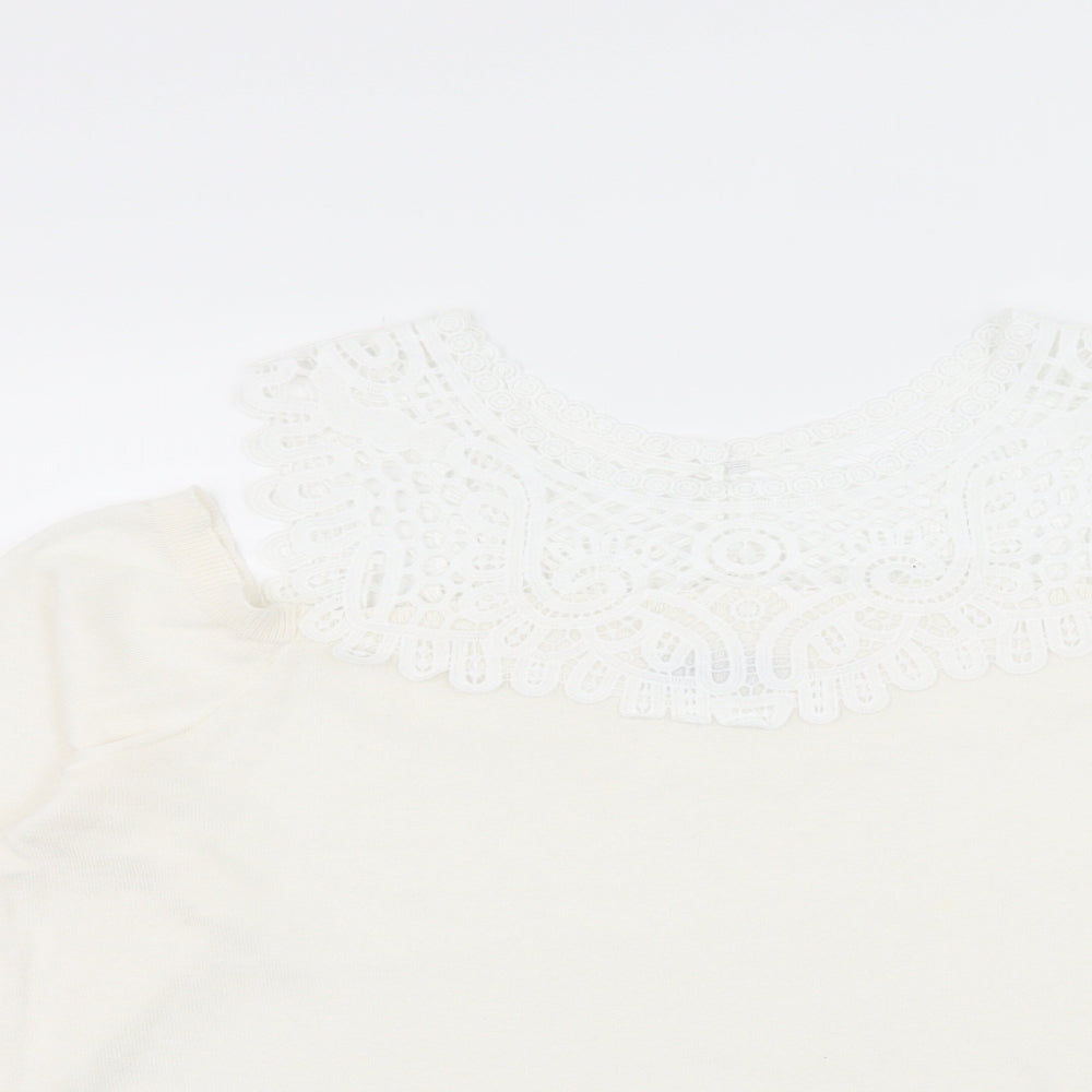 Soon Womens White  Knit Pullover Jumper Size 18  - Crochet detail
