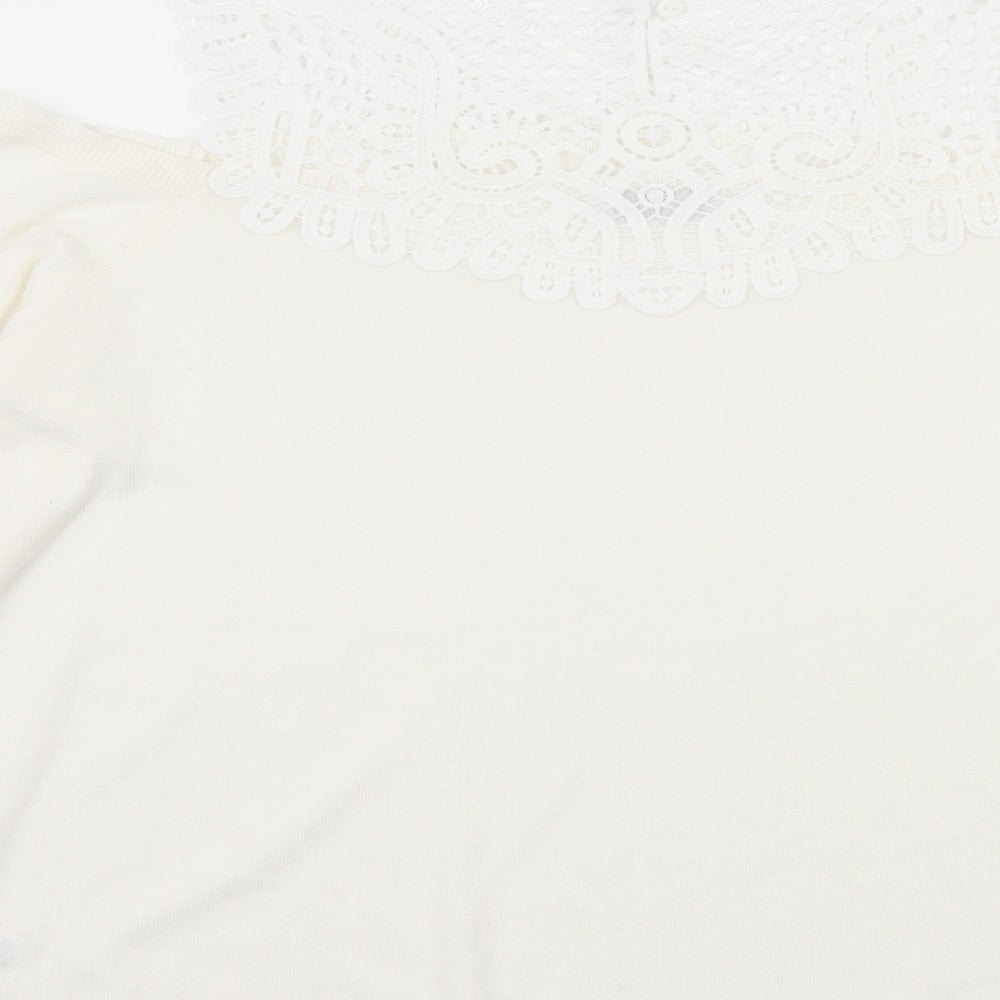 Soon Womens White  Knit Pullover Jumper Size 18  - Crochet detail