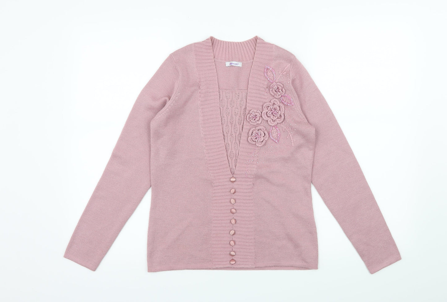 Damart Womens Pink  Knit Pullover Jumper Size 8  - Flower Detail