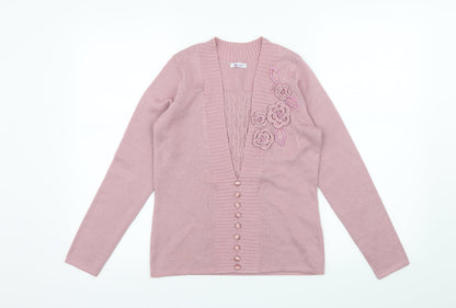 Damart Womens Pink  Knit Pullover Jumper Size 8  - Flower Detail