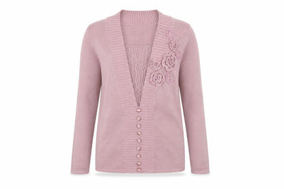 Damart Womens Pink  Knit Pullover Jumper Size 8  - Flower Detail