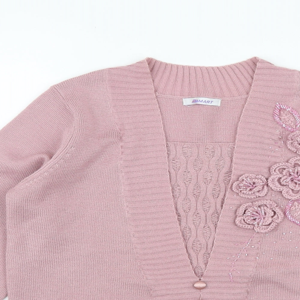Damart Womens Pink  Knit Pullover Jumper Size 8  - Flower Detail