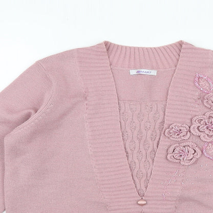 Damart Womens Pink  Knit Pullover Jumper Size 8  - Flower Detail