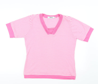 tiffany  Womens Pink Striped  Basic T-Shirt Size M
