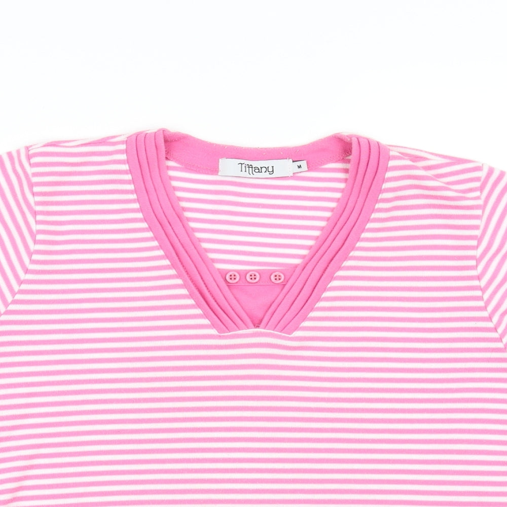 tiffany  Womens Pink Striped  Basic T-Shirt Size M