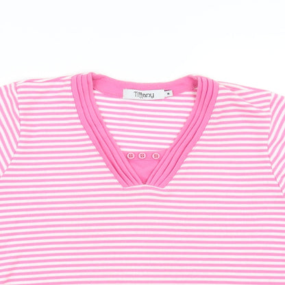tiffany  Womens Pink Striped  Basic T-Shirt Size M
