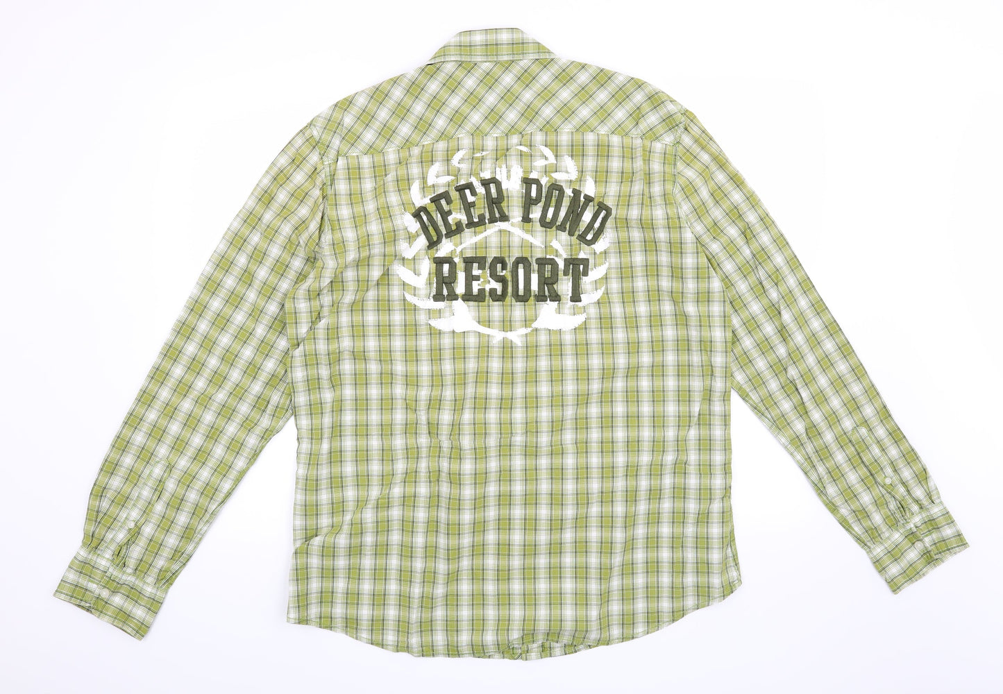 Mens UK Size L H&M Green  Button-Up Long Sleeve Casual Shirt