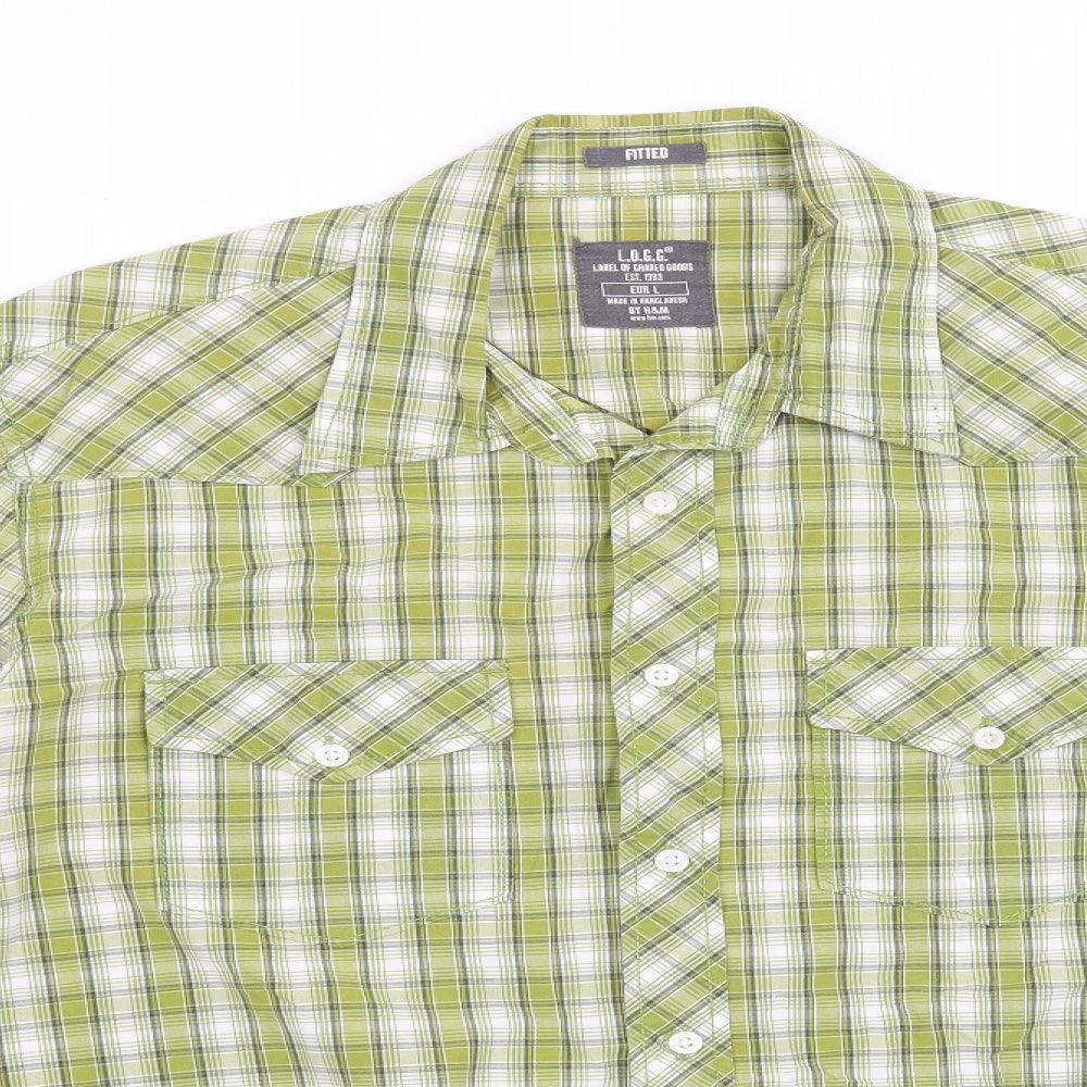 Mens UK Size L H&M Green  Button-Up Long Sleeve Casual Shirt