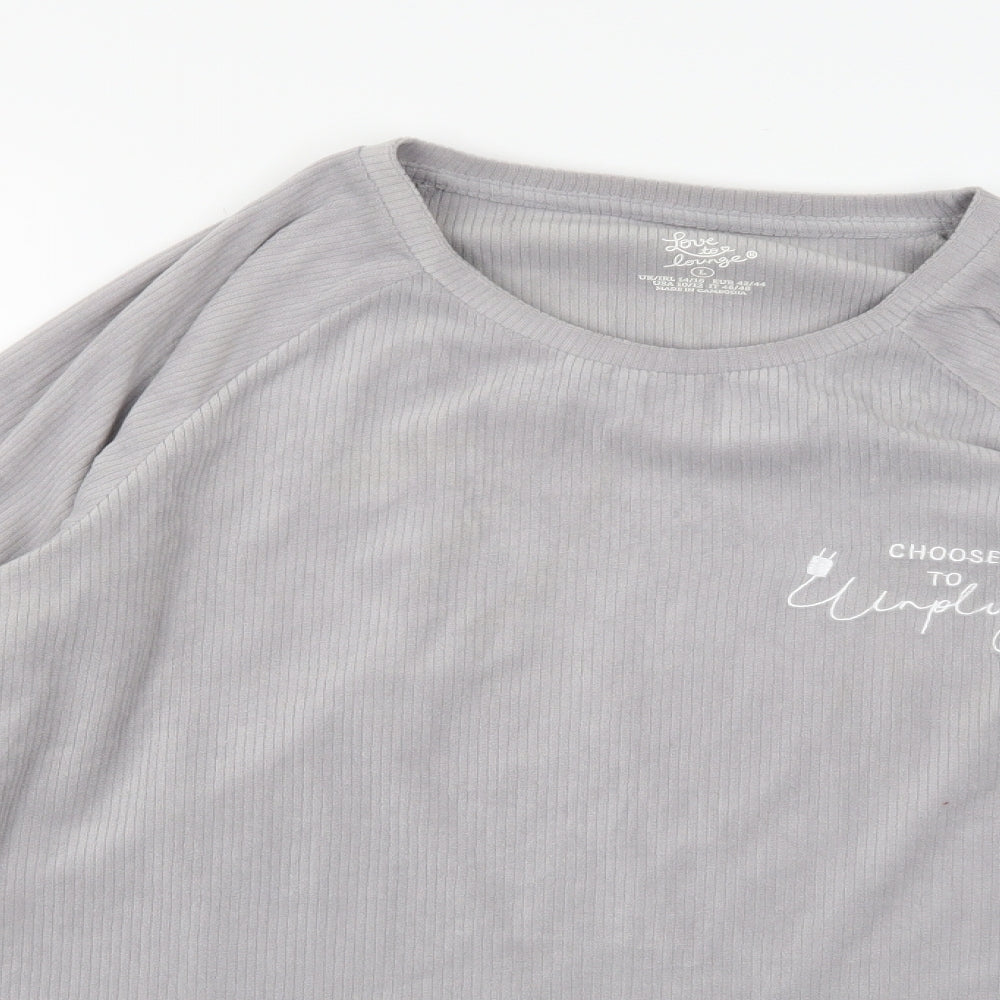Love To Lounge Womens Grey  Fleece Top Pyjama Top Size 14