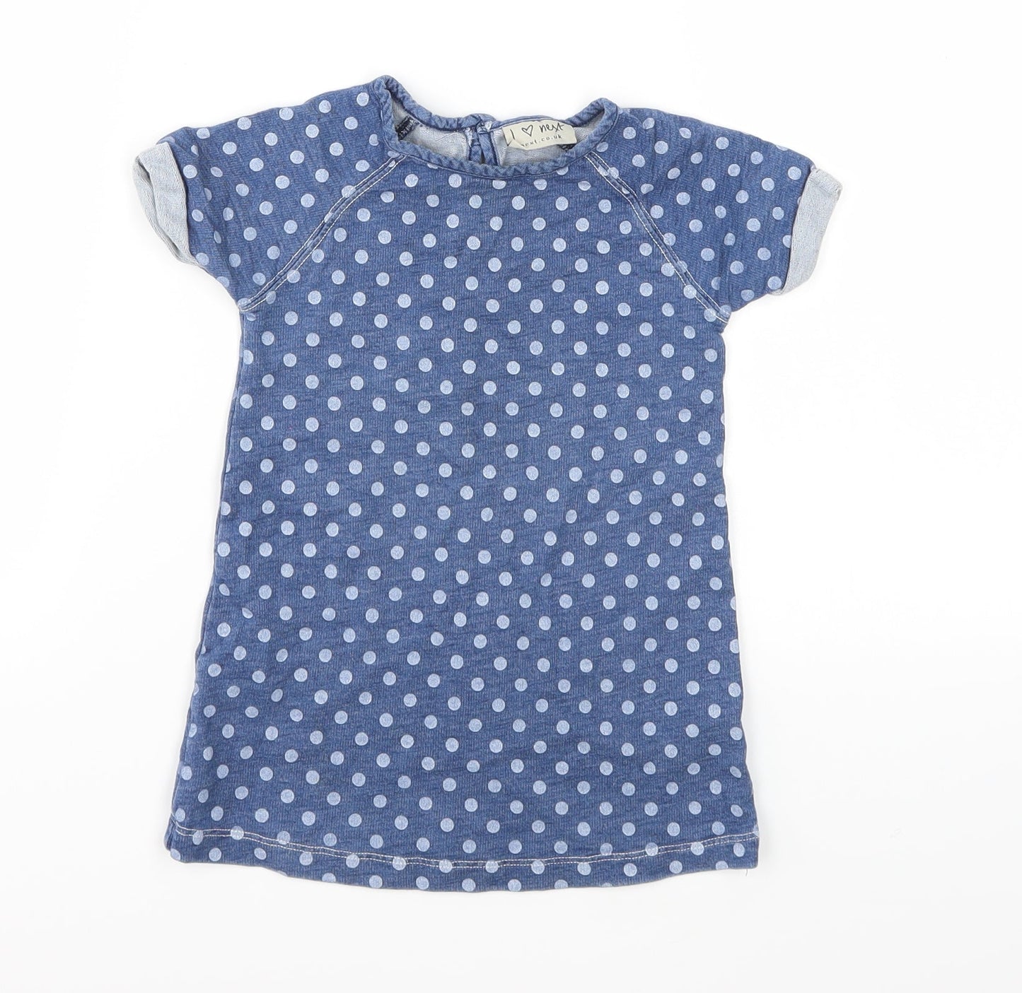 NEXT Girls Blue Polka Dot Denim T-Shirt Dress  Size 12-18 Months