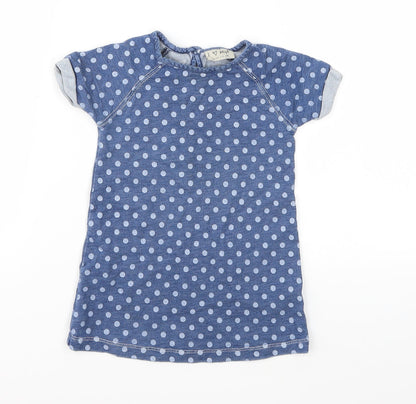 NEXT Girls Blue Polka Dot Denim T-Shirt Dress  Size 12-18 Months