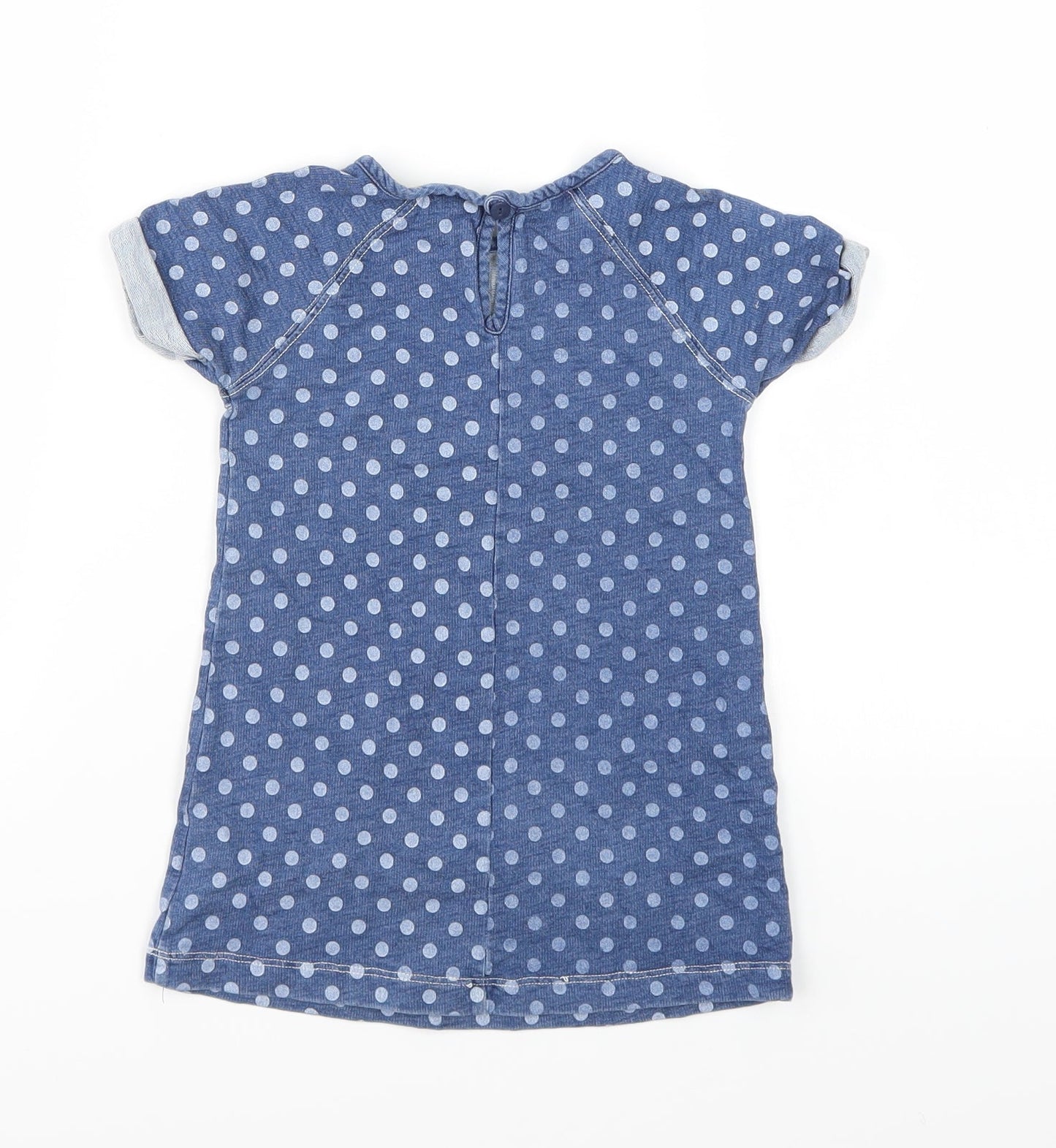 NEXT Girls Blue Polka Dot Denim T-Shirt Dress  Size 12-18 Months