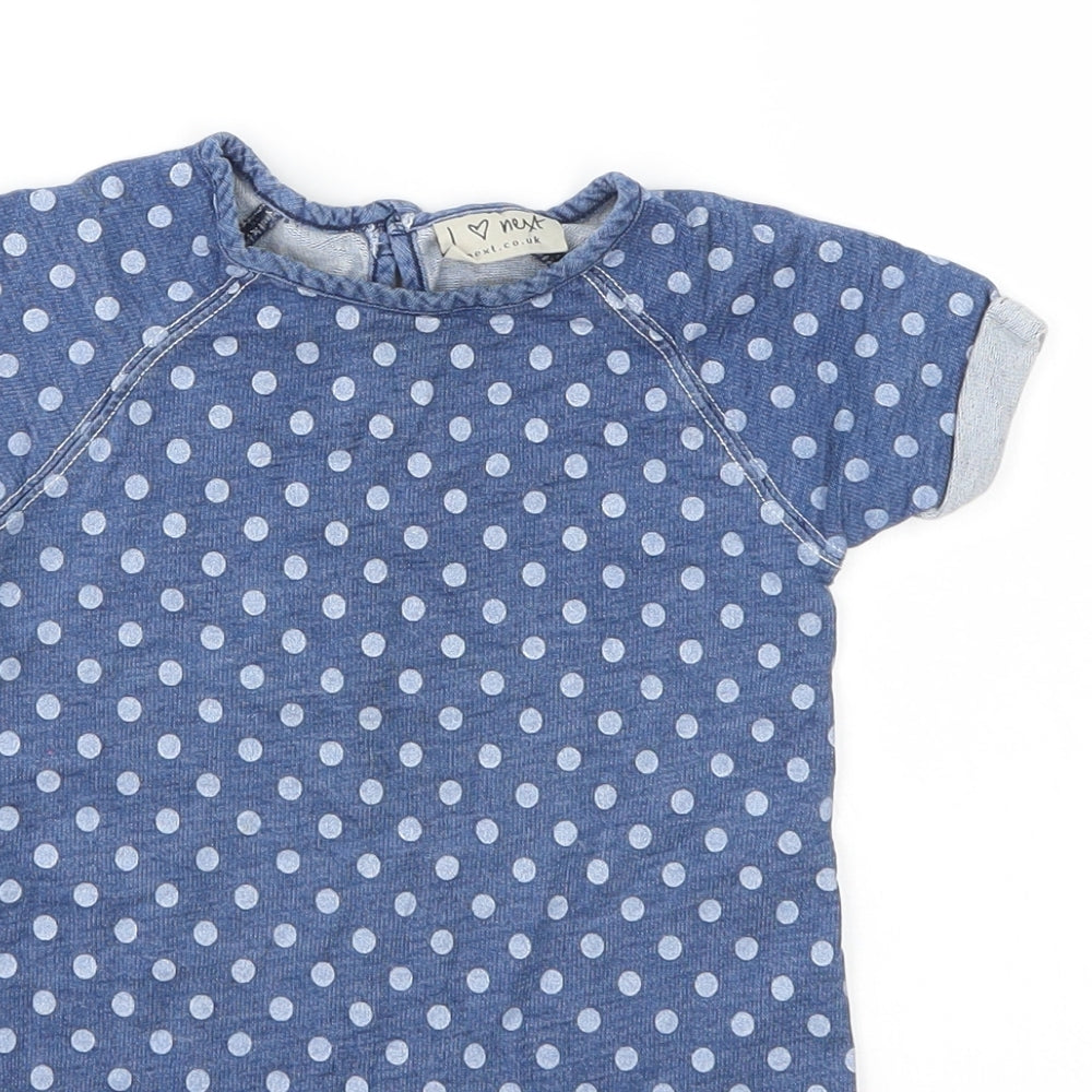 NEXT Girls Blue Polka Dot Denim T-Shirt Dress  Size 12-18 Months