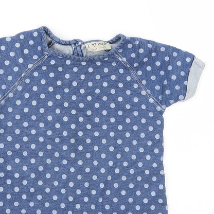 NEXT Girls Blue Polka Dot Denim T-Shirt Dress  Size 12-18 Months