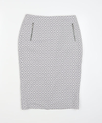 Marks and Spencer Womens Grey Geometric  A-Line Skirt Size 8