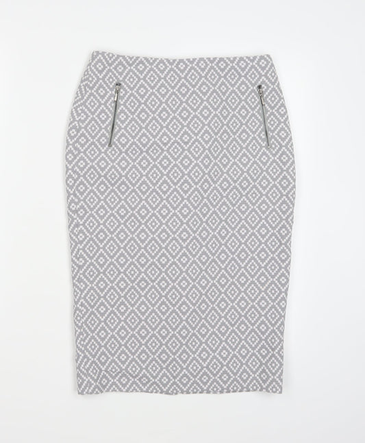 Marks and Spencer Womens Grey Geometric  A-Line Skirt Size 8