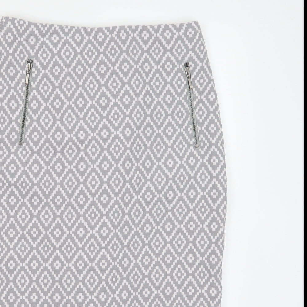 Marks and Spencer Womens Grey Geometric  A-Line Skirt Size 8
