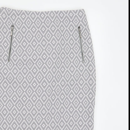 Marks and Spencer Womens Grey Geometric  A-Line Skirt Size 8