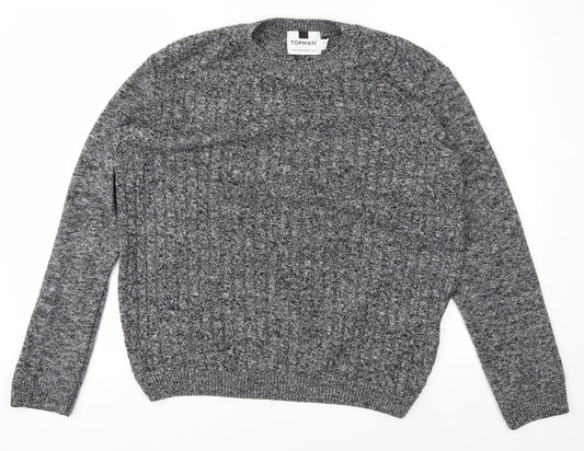 Topman Mens Grey  Knit Pullover Jumper Size S