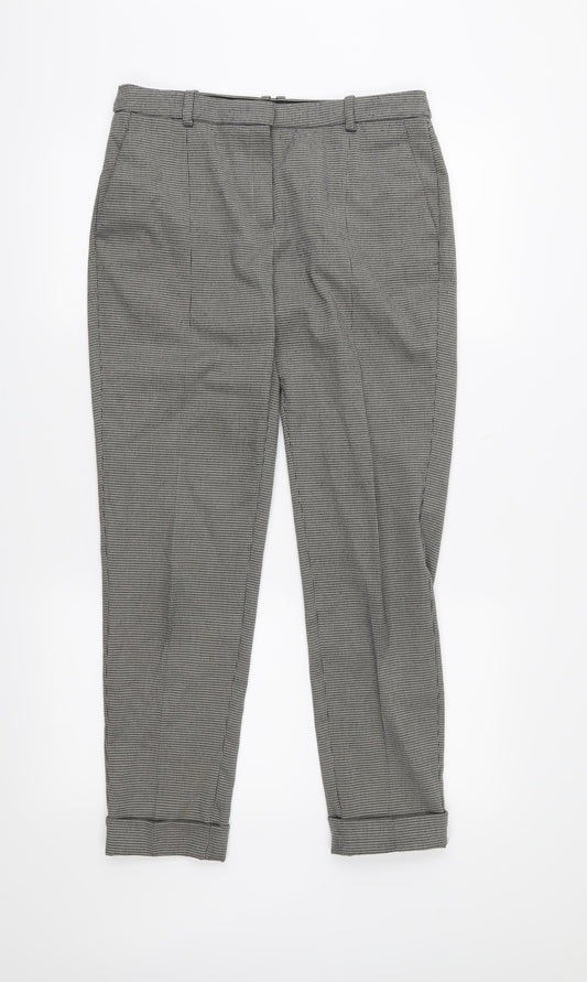 Mango Womens Grey Houndstooth  Cropped Trousers Size 8 L27 in