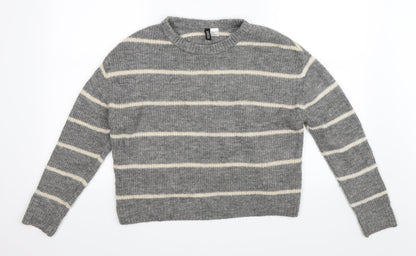 H&M Womens Grey Striped  Pullover Jumper Size XS
