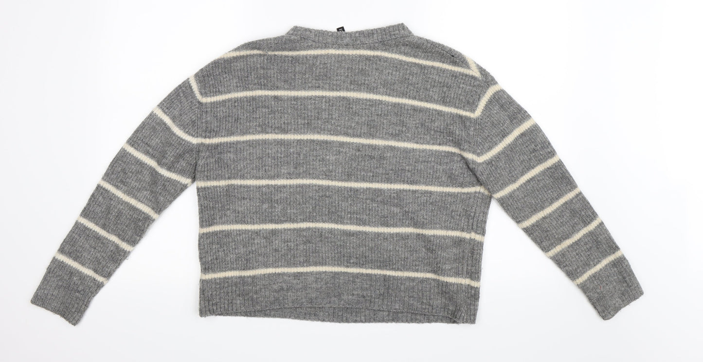 H&M Womens Grey Striped  Pullover Jumper Size XS