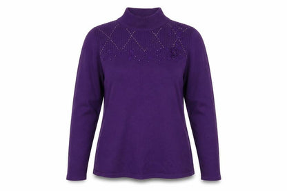 Bonmarché Womens Purple Floral Pullover Jumper Size S