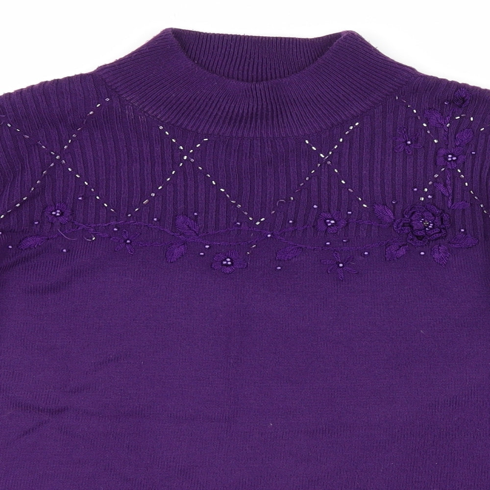 Bonmarché Womens Purple Floral Pullover Jumper Size S