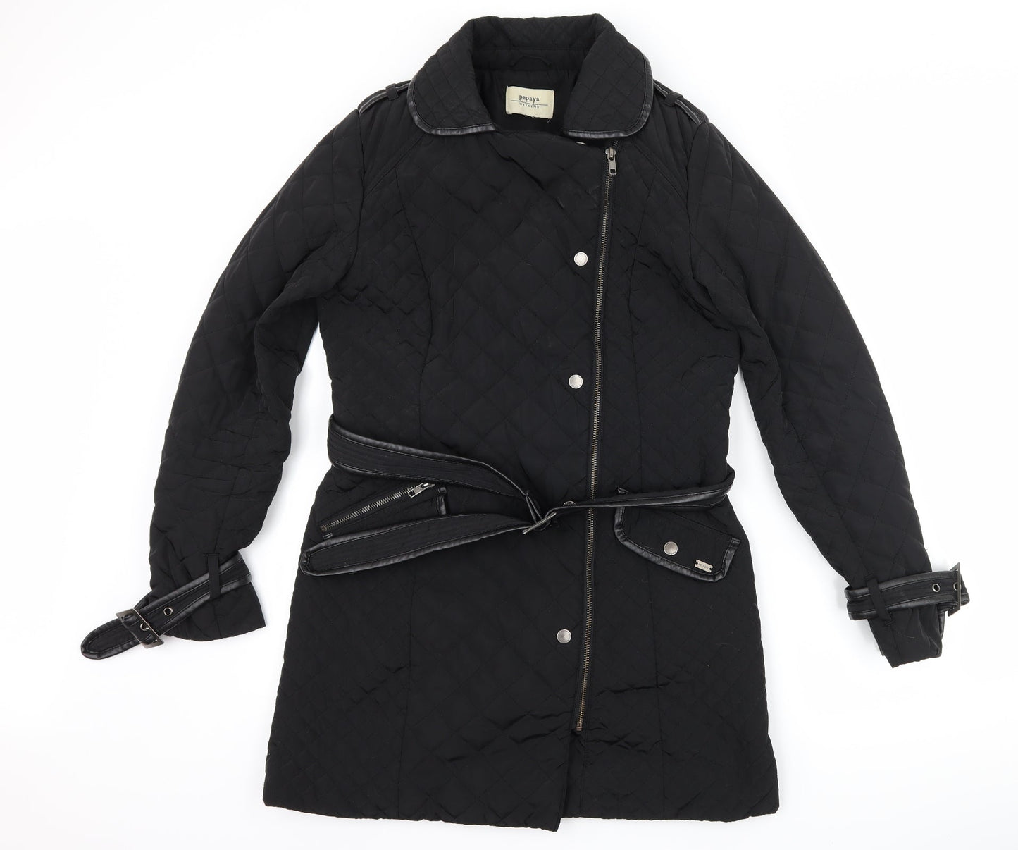 Womens UK Size 10 Papaya Black Quilted Coat