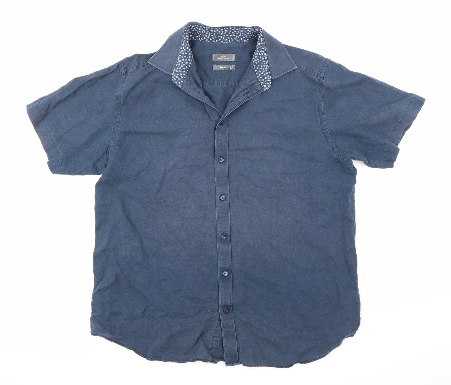 Mens UK Size 42 John Lewis Blue  Button-Up Short Sleeve Casual Shirt