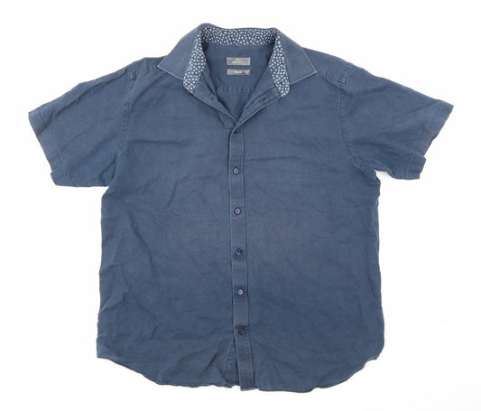 Mens UK Size 42 John Lewis Blue  Button-Up Short Sleeve Casual Shirt