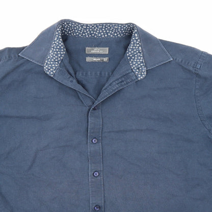 Mens UK Size 42 John Lewis Blue  Button-Up Short Sleeve Casual Shirt